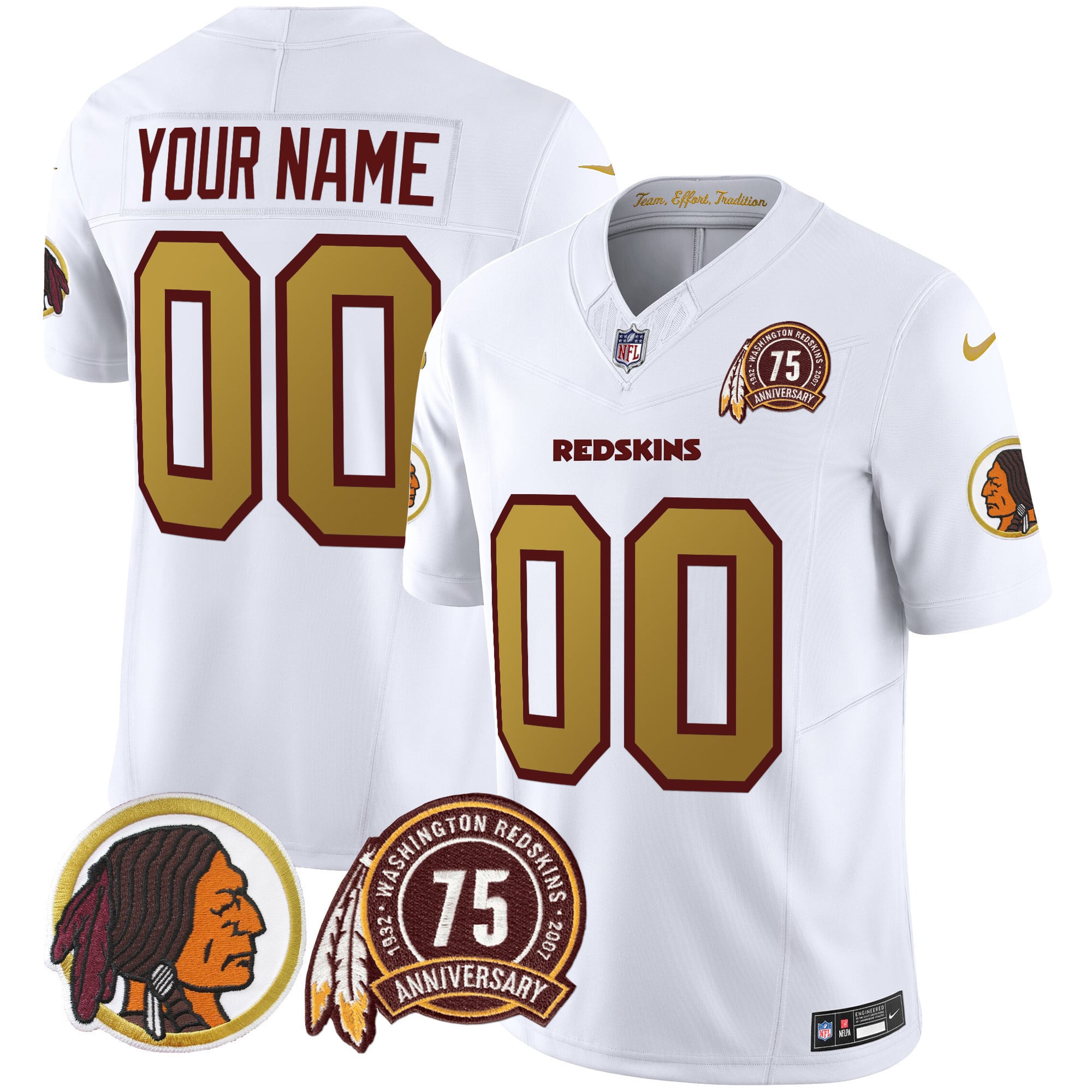 Custom Gender/Name Washington Redskins 75th Patch Throwback Vapor Limited Jersey V2 - All Stitched