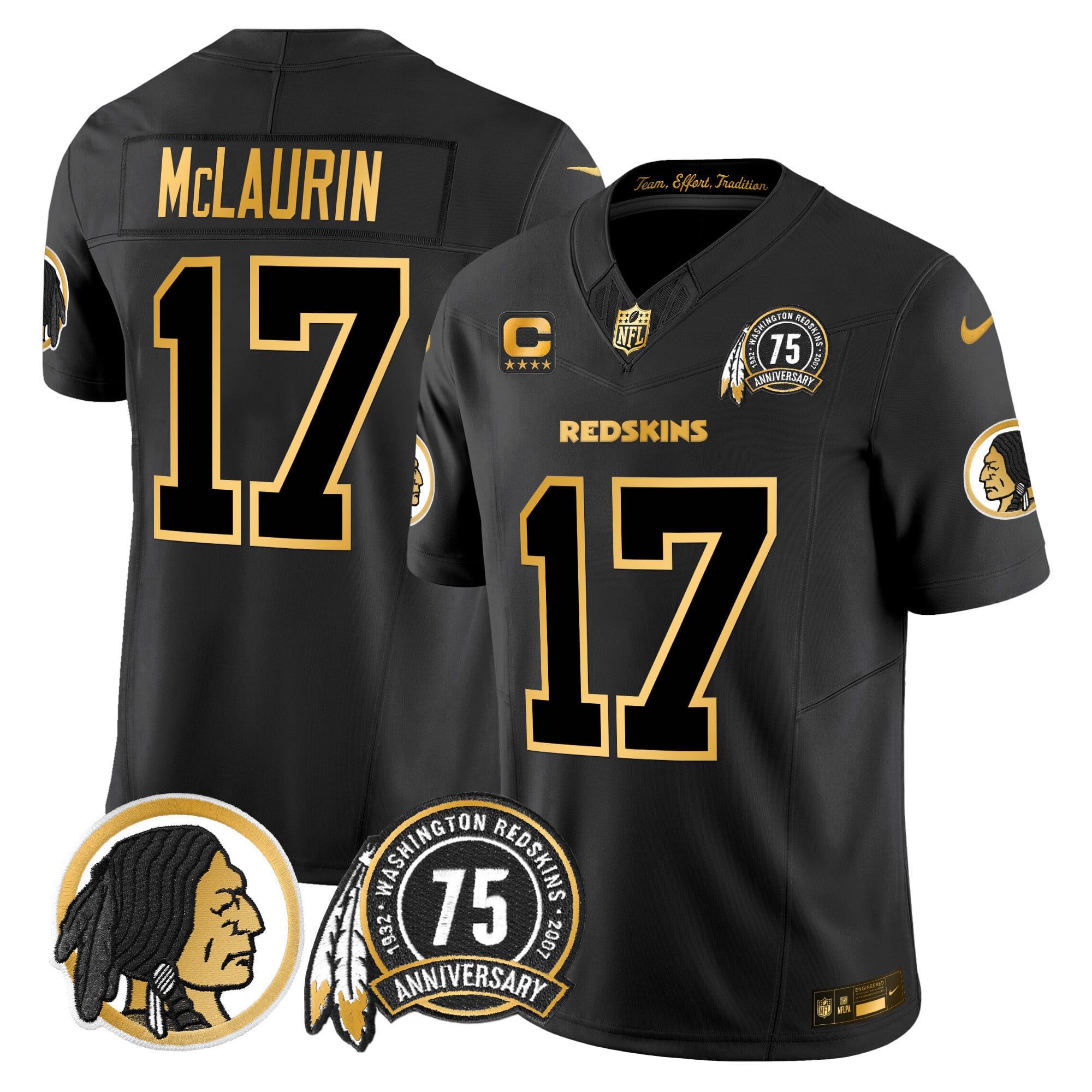 Men's Washington Redskins 75th Patch Throwback Gold Vapor Limited Jersey - All Stitched