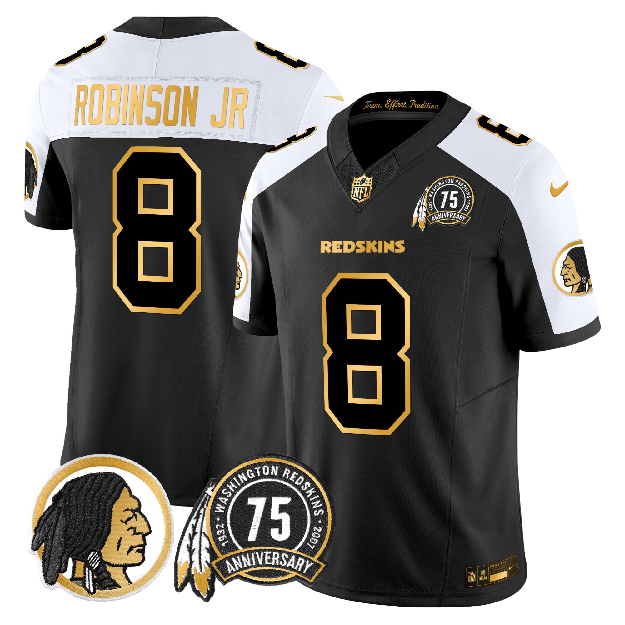Men's Washington Redskins 75th Patch Throwback Gold Vapor Limited Jersey - All Stitched
