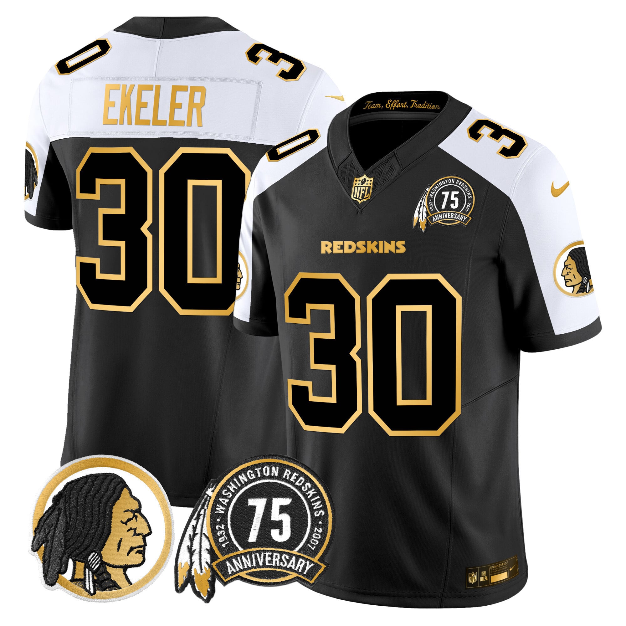 Men's Washington Redskins 75th Patch Throwback Gold Vapor Limited Jersey - All Stitched