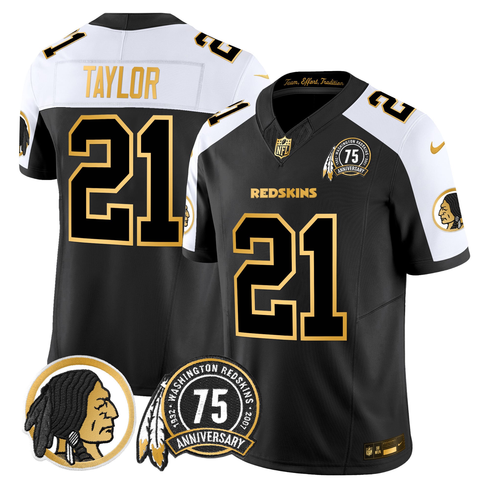 Men's Washington Redskins 75th Patch Throwback Gold Vapor Limited Jersey - All Stitched