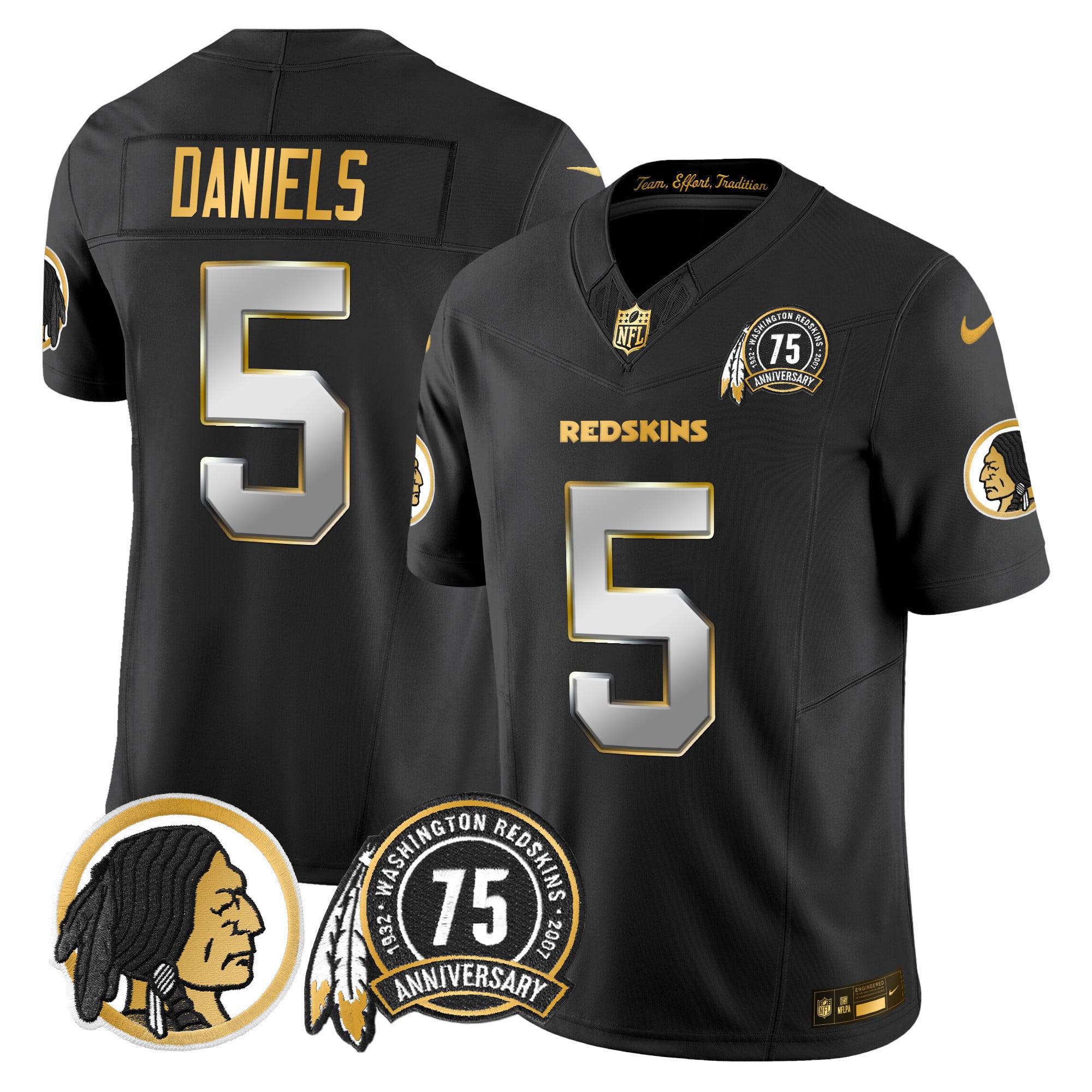 Men's Washington Redskins 75th Patch Throwback Gold Vapor Limited Jersey - All Stitched