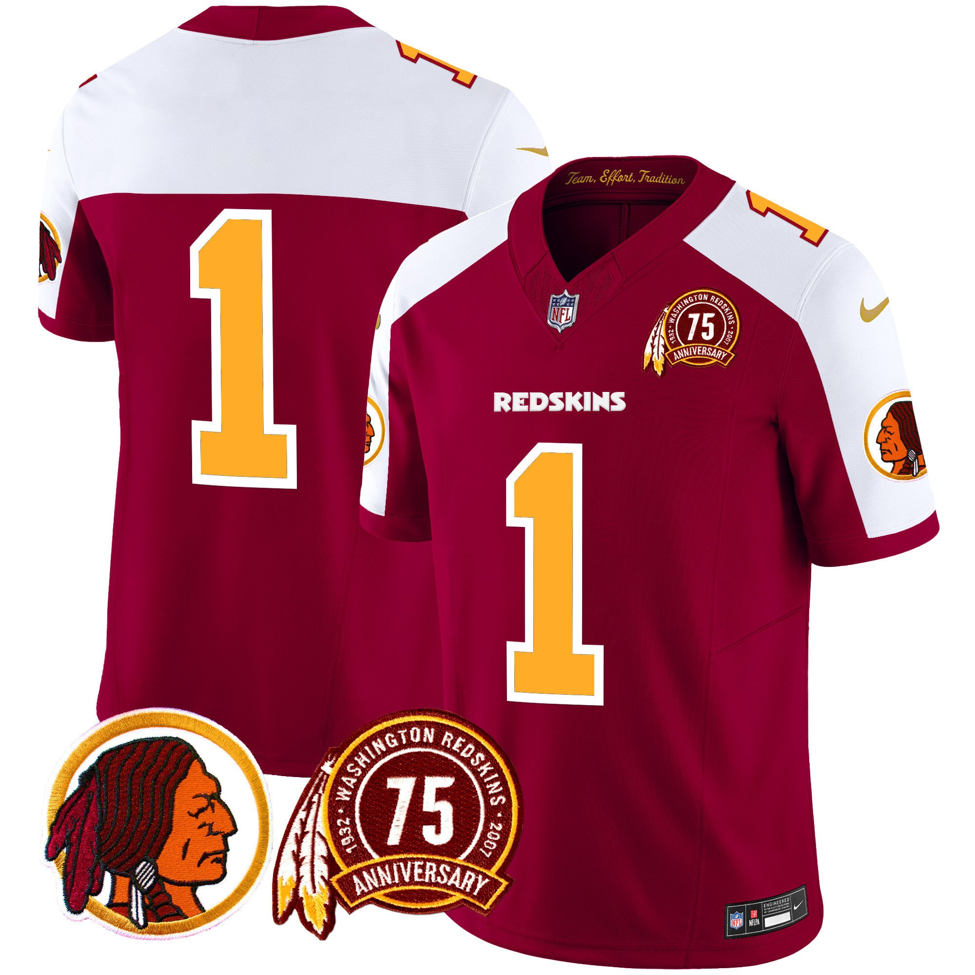 Men's Washington Redskins 75th Patch Throwback Vapor Limited Jersey - All Stitched