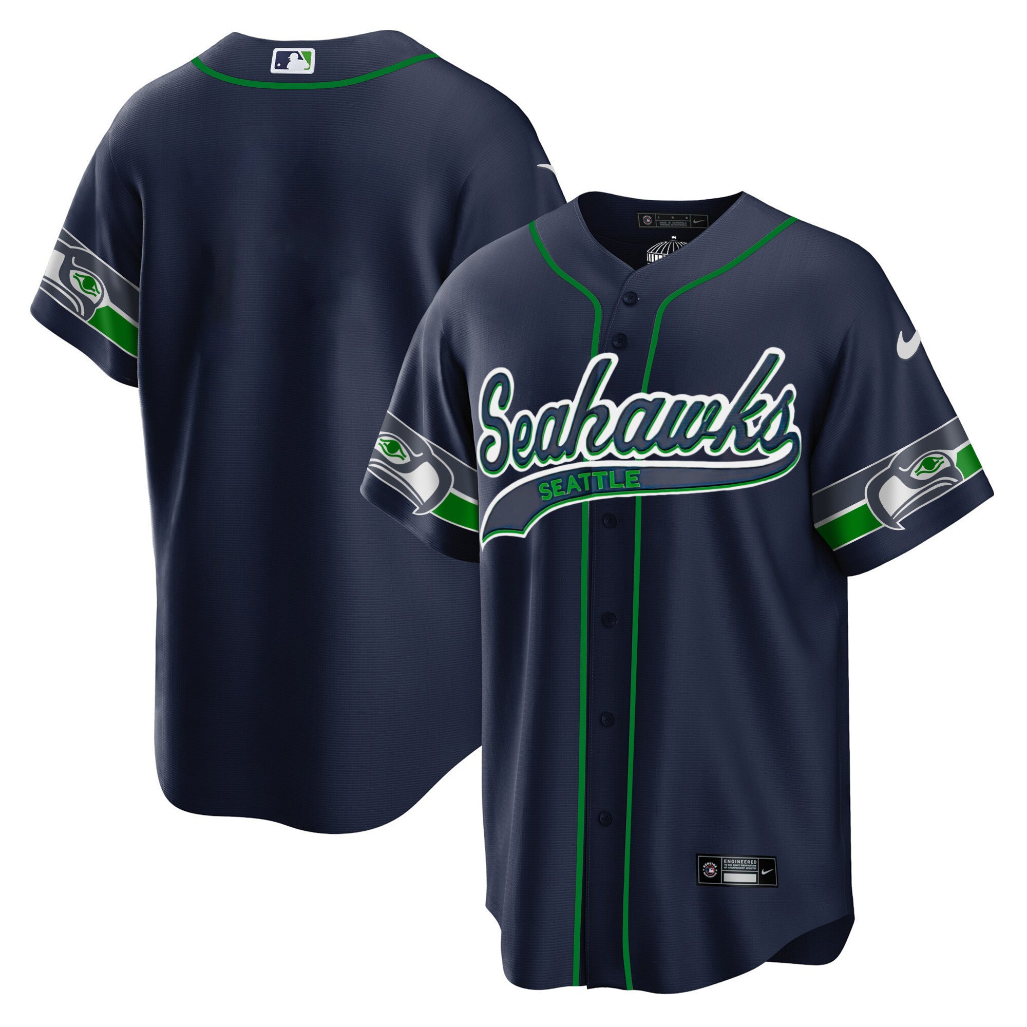 Men's Seahawks Throwback & Gold Cool Base Jersey V2 - All Stitched