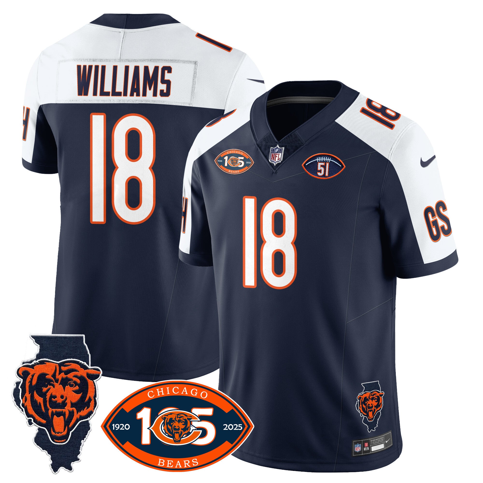Men's Bears 1920-2025 The Bears Vapor Limited Jersey - All Stitched