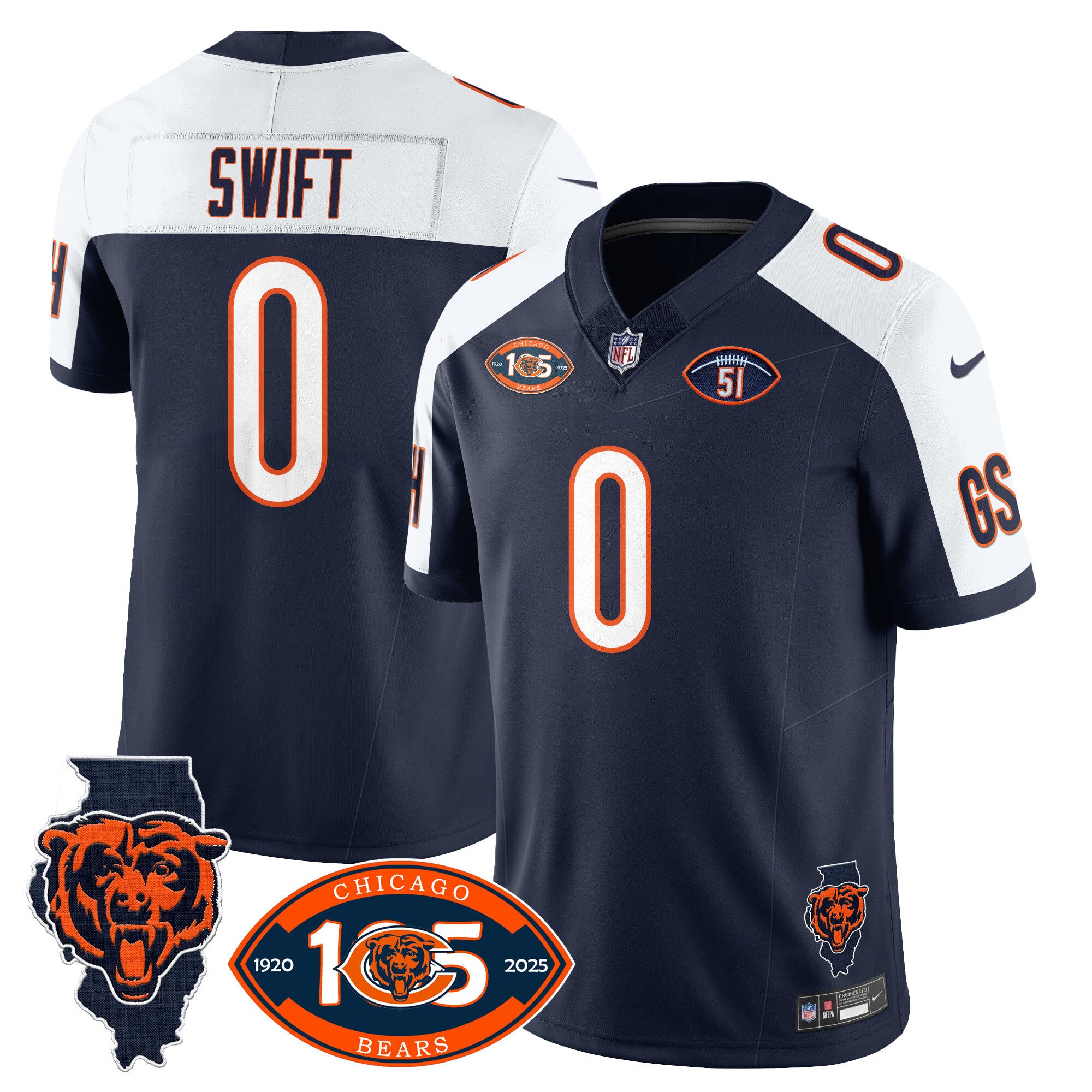 Men's Bears 1920-2025 The Bears Vapor Limited Jersey - All Stitched
