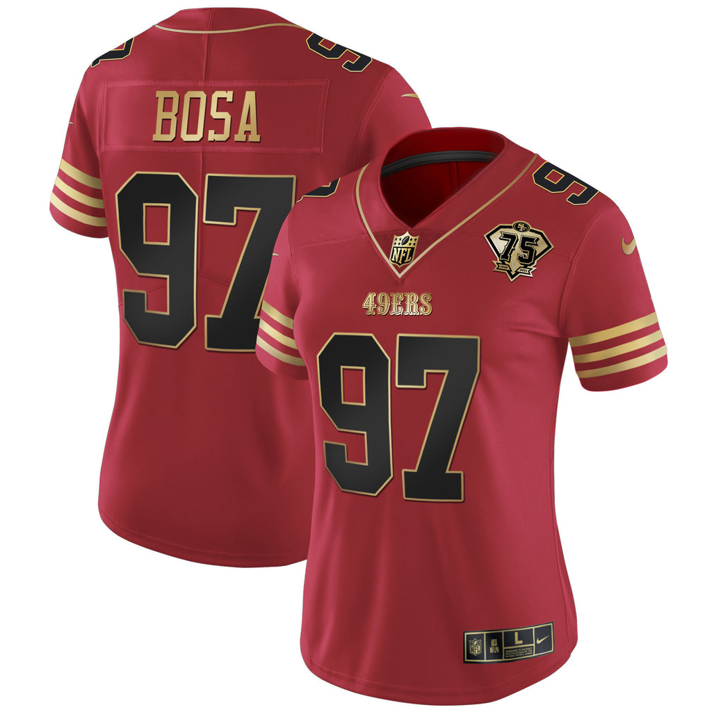 Women's 49ers 75th Anniversary Patch Vapor Black Red Gold Limited - All Stitched