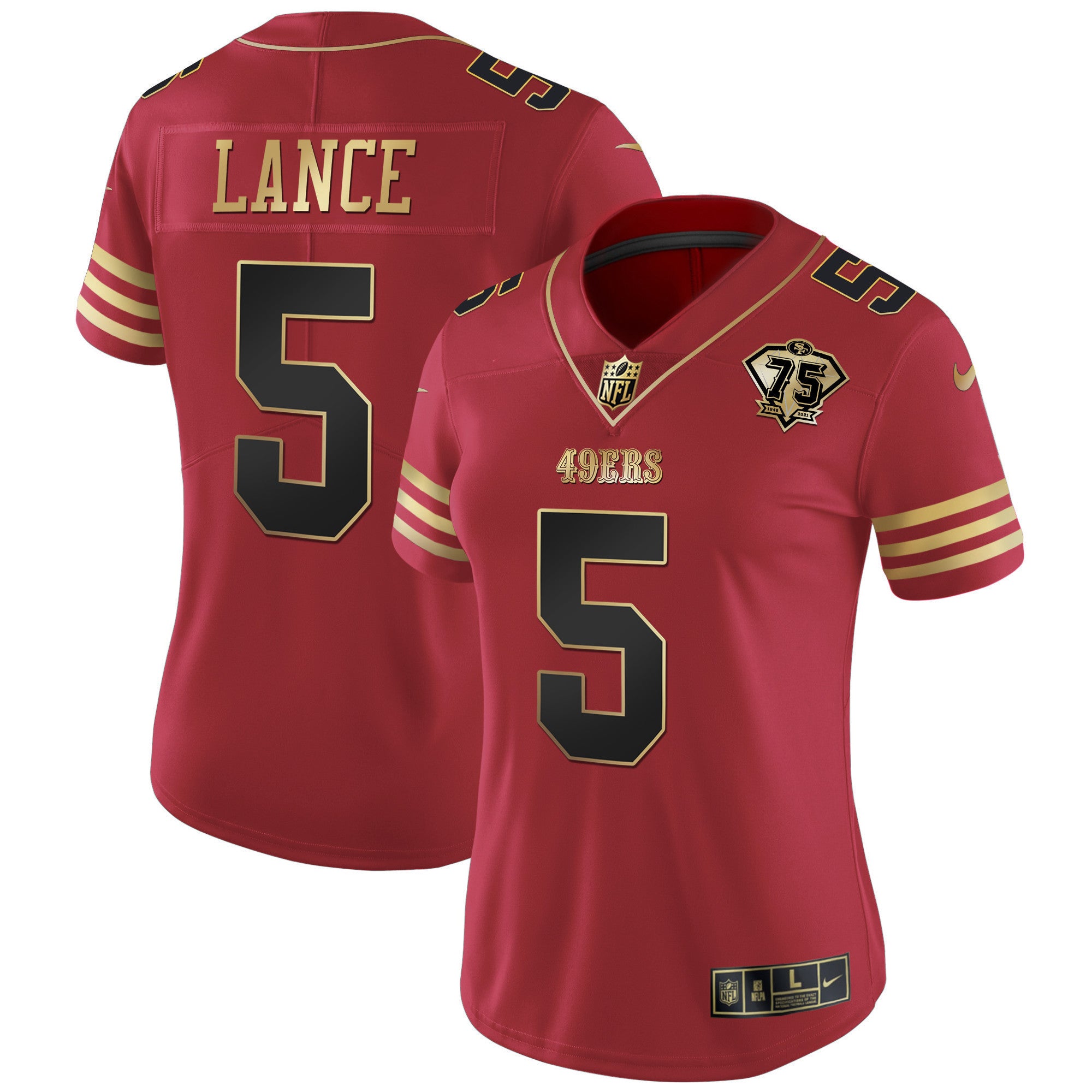 Women's 49ers 75th Anniversary Patch Vapor Black Red Gold Limited - All Stitched
