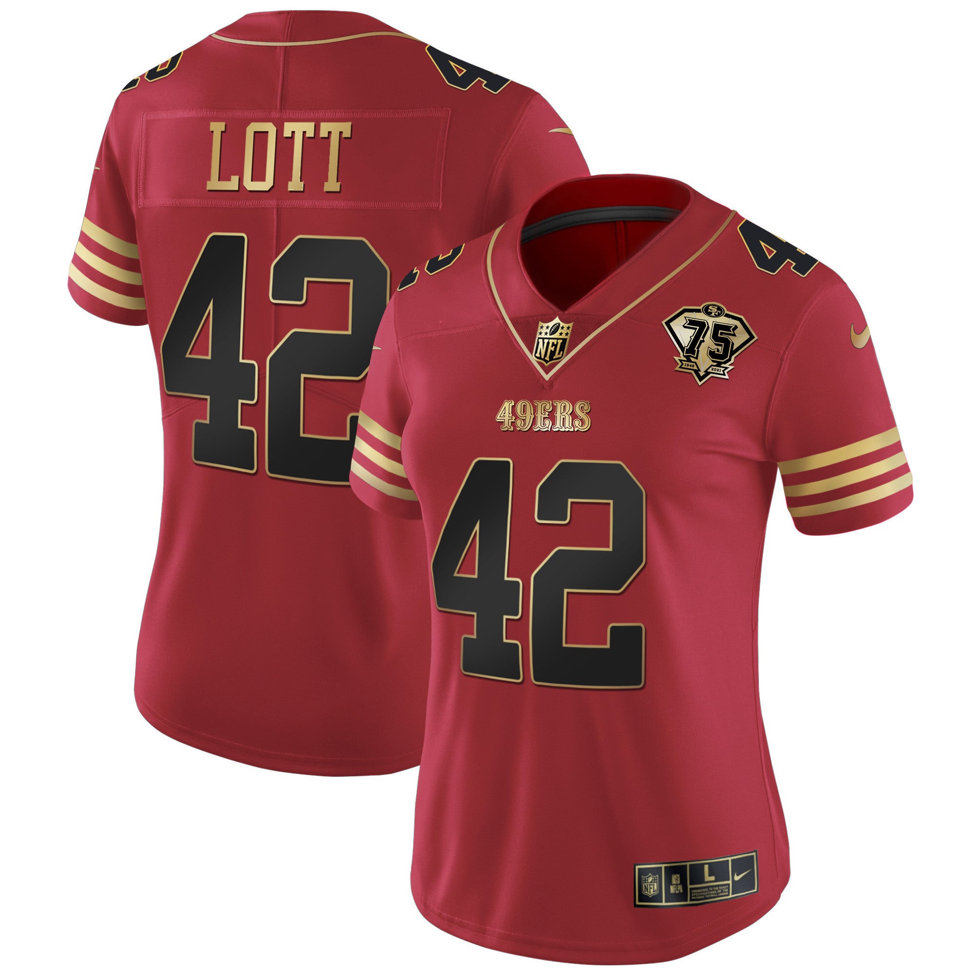 Women's 49ers 75th Anniversary Patch Vapor Black Red Gold Limited - All Stitched