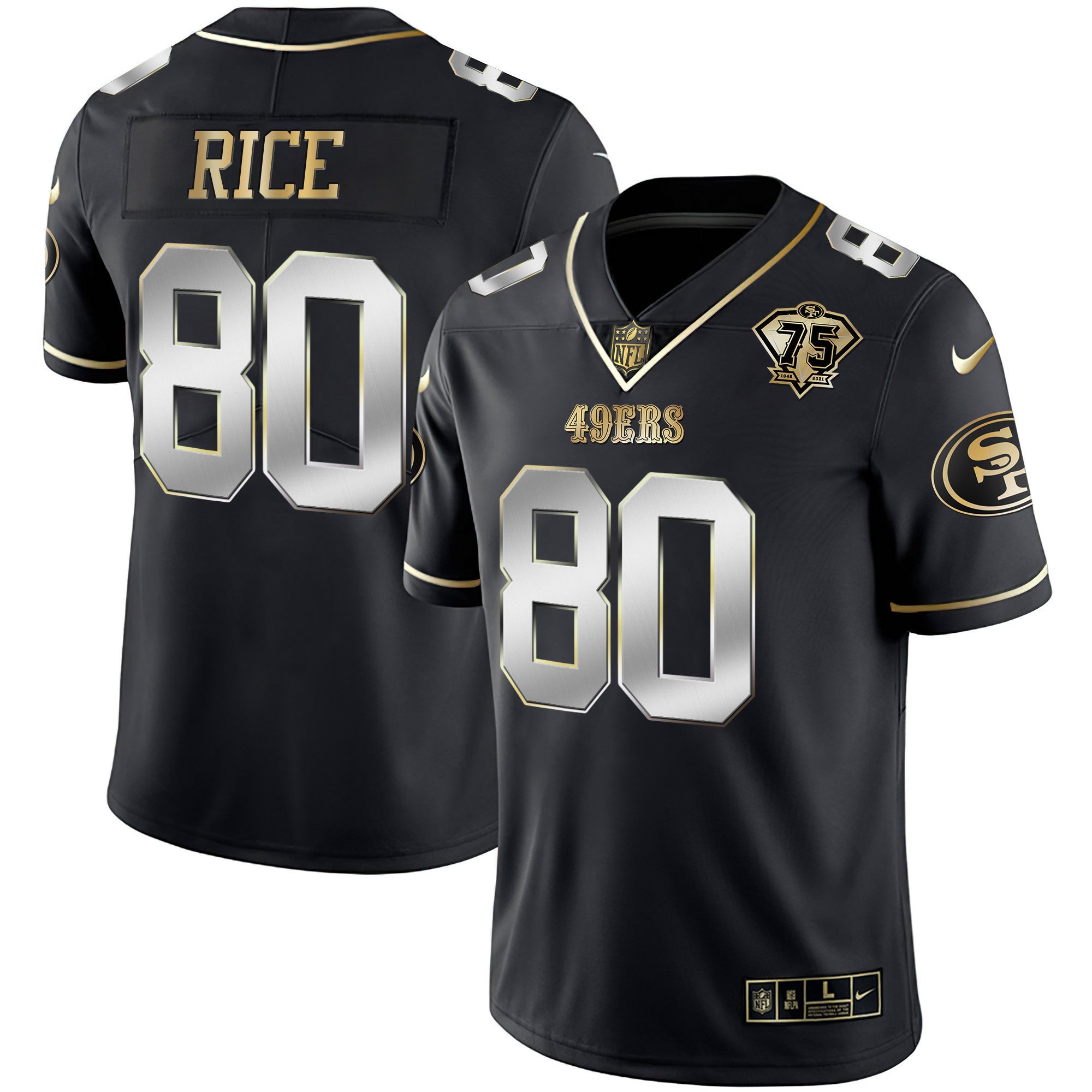 Men's 49ers 75th Anniversary Patch White Gold & Black Gold - All Stitched