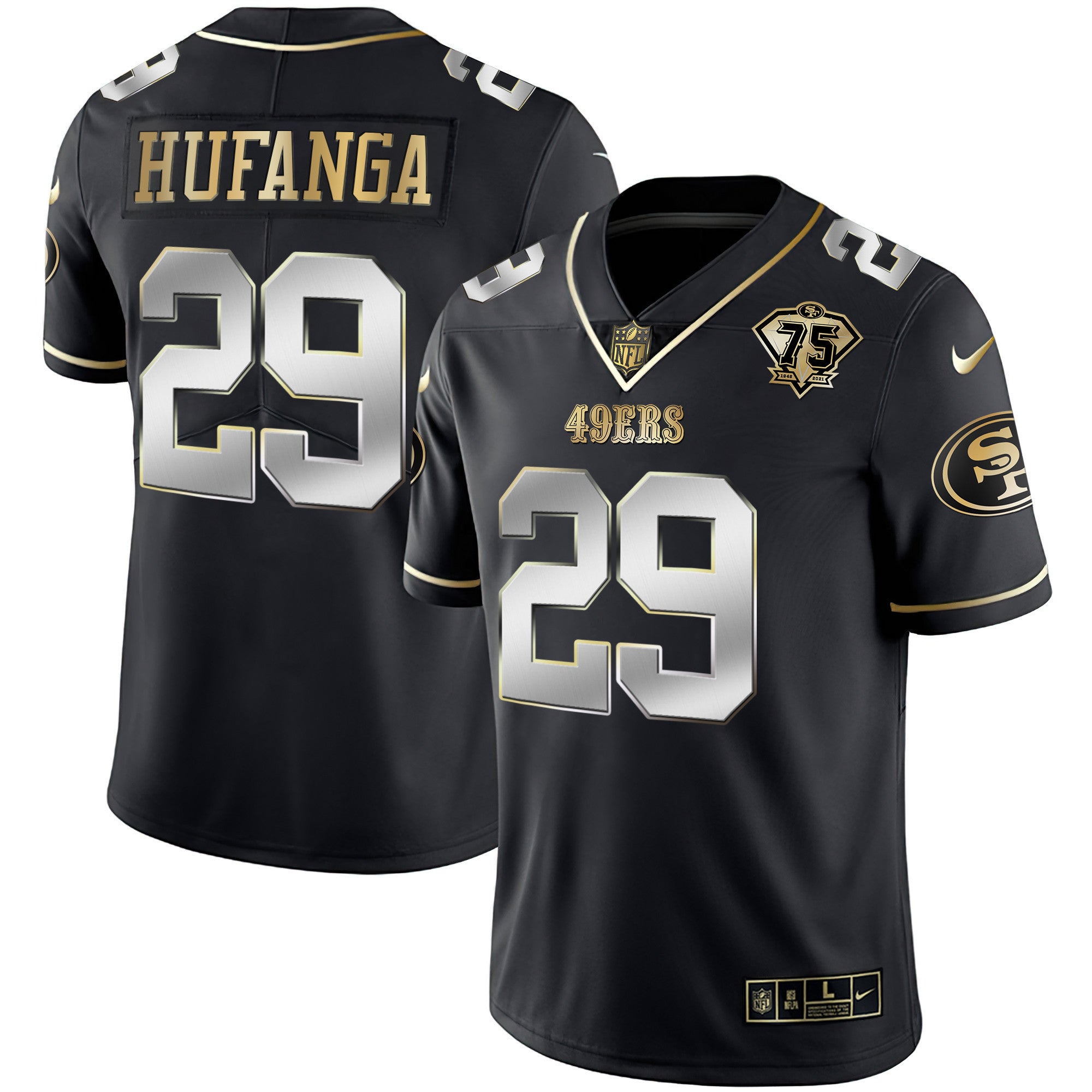 Men's 49ers 75th Anniversary Patch White Gold & Black Gold - All Stitched