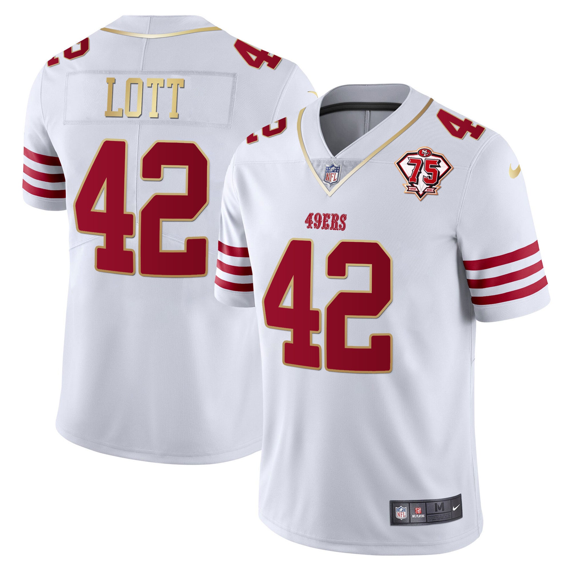 Men's 49ers 75th Anniversary Patch Vapor Gold Jersey Collection - All Stitched 1