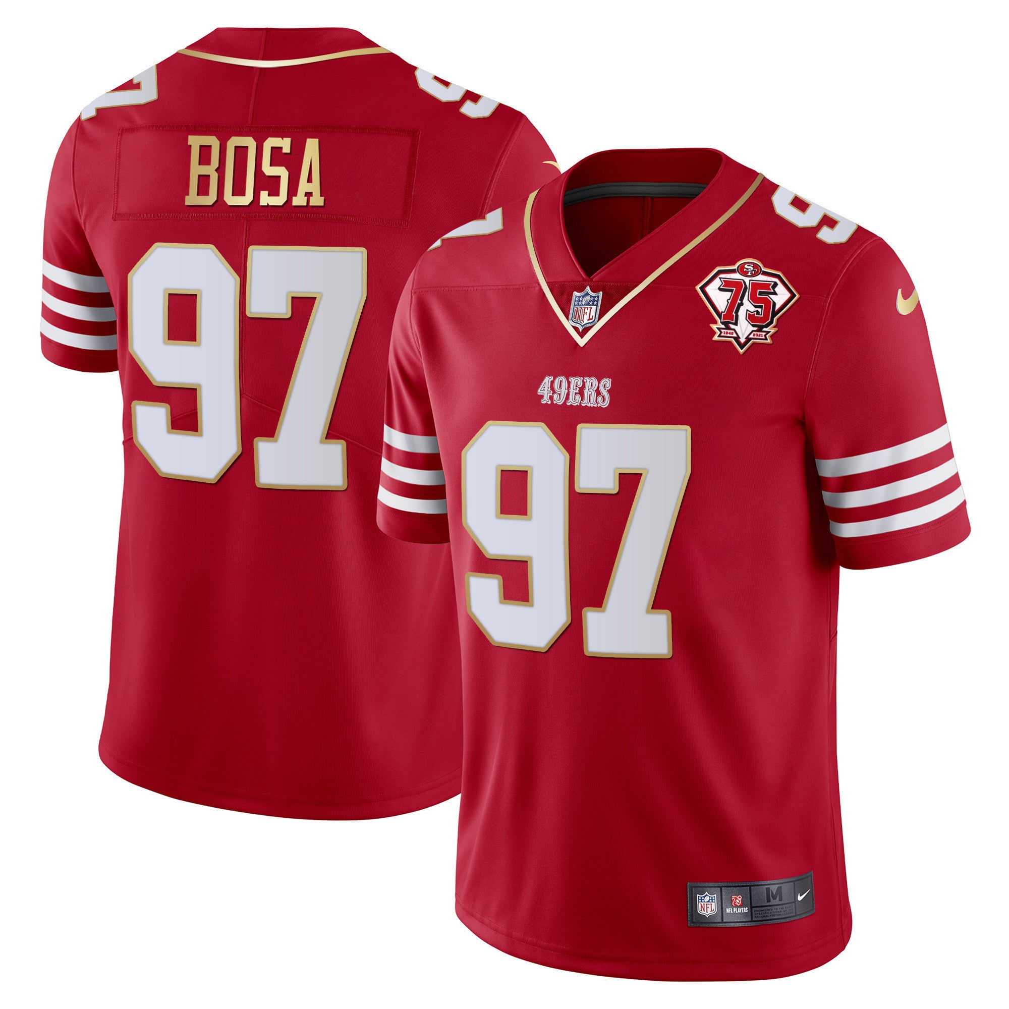 Men's 49ers 75th Anniversary Patch Vapor Gold Jersey Collection - All Stitched 1