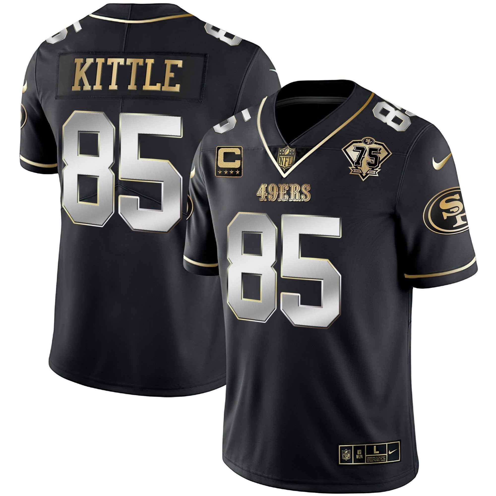 Men's 49ers 75th Anniversary Patch Vapor Gold Jersey Collection - All Stitched 1