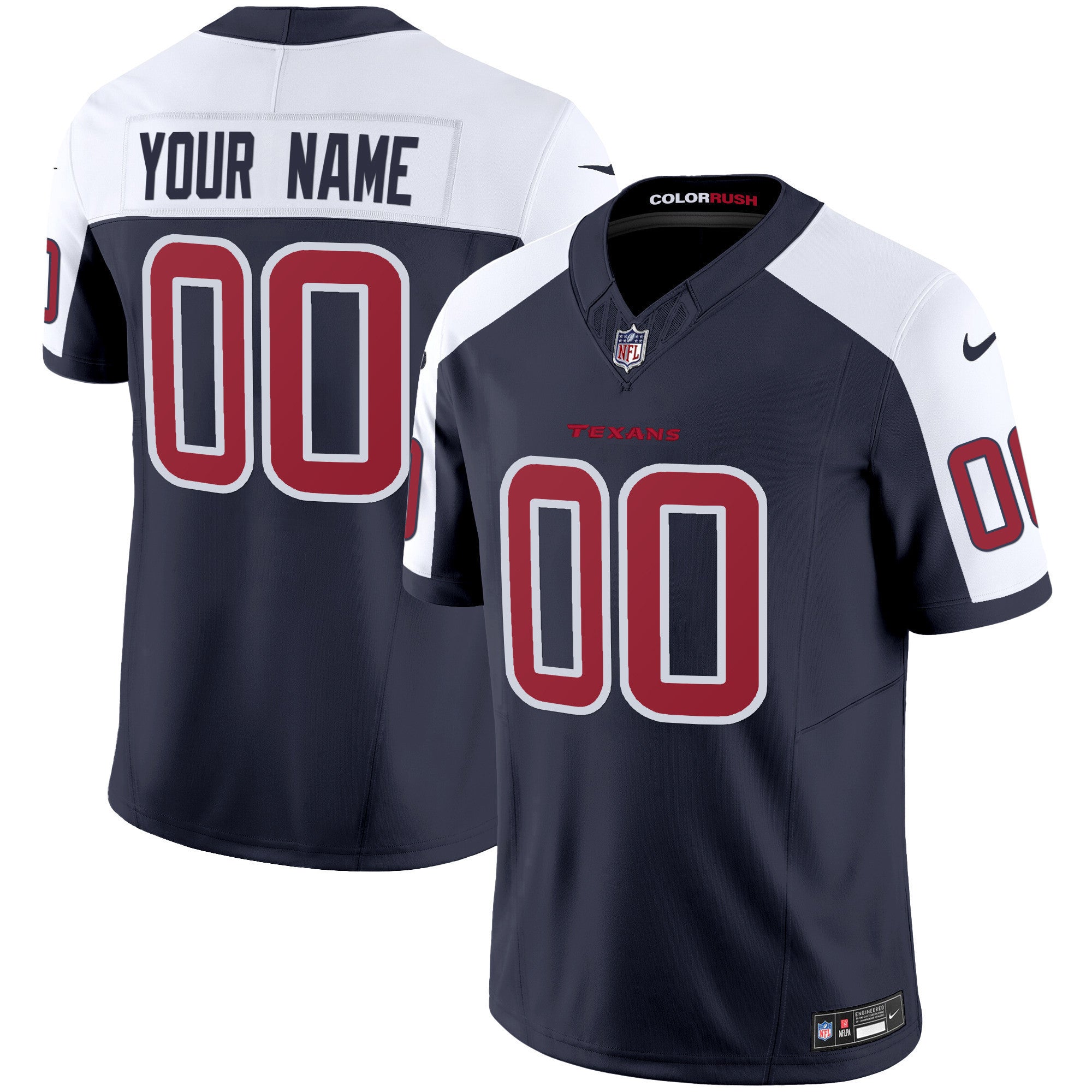 Houston Texans Color Rush Legend Vapor Custom Jersey - All Stitched