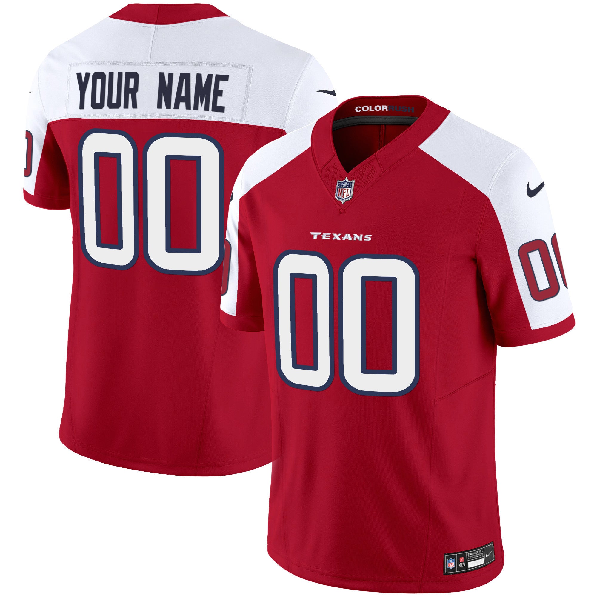Houston Texans Color Rush Legend Vapor Custom Jersey - All Stitched