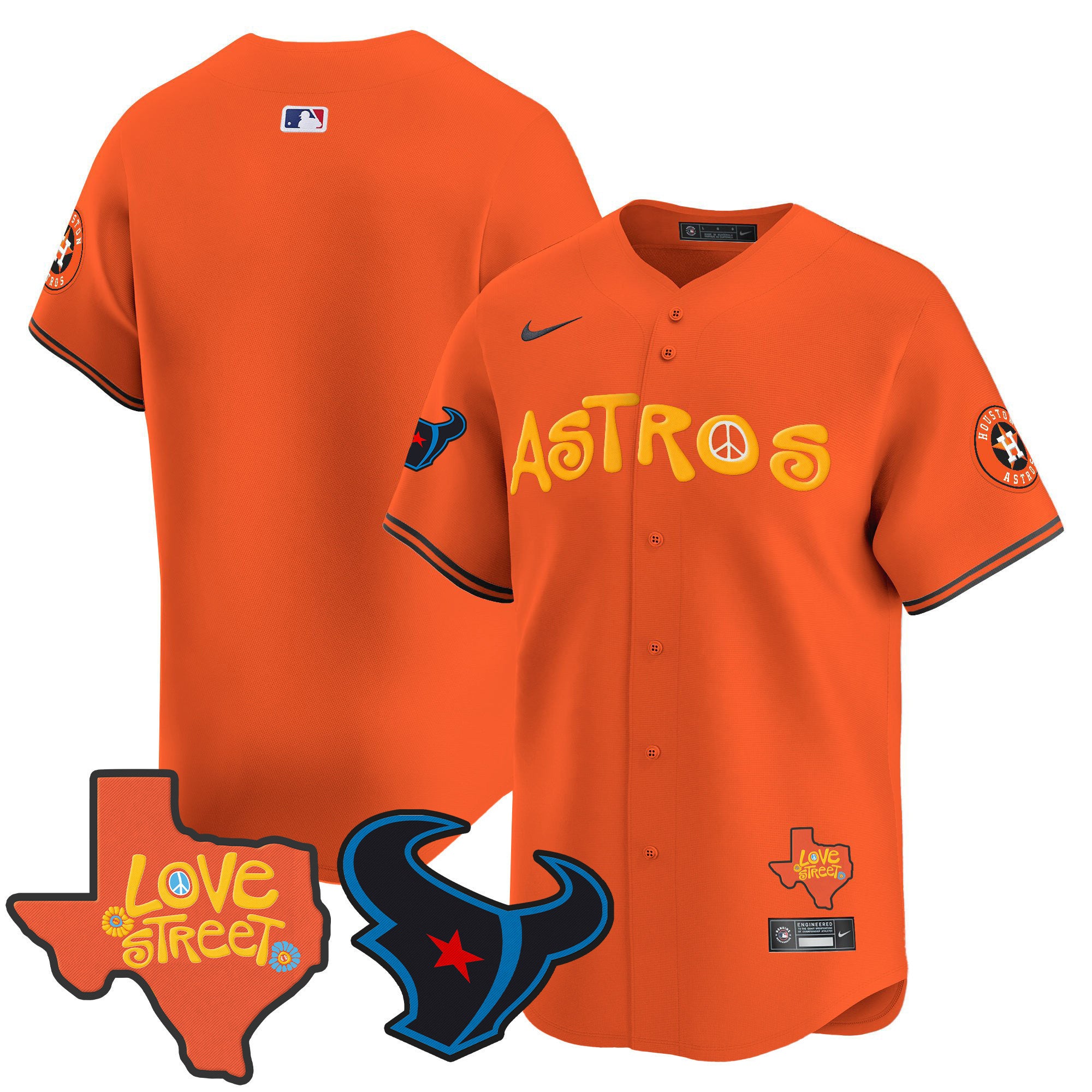 Men's Astros Love Street & Texans Patch Vapor Premier Limited Jersey - All Stitched