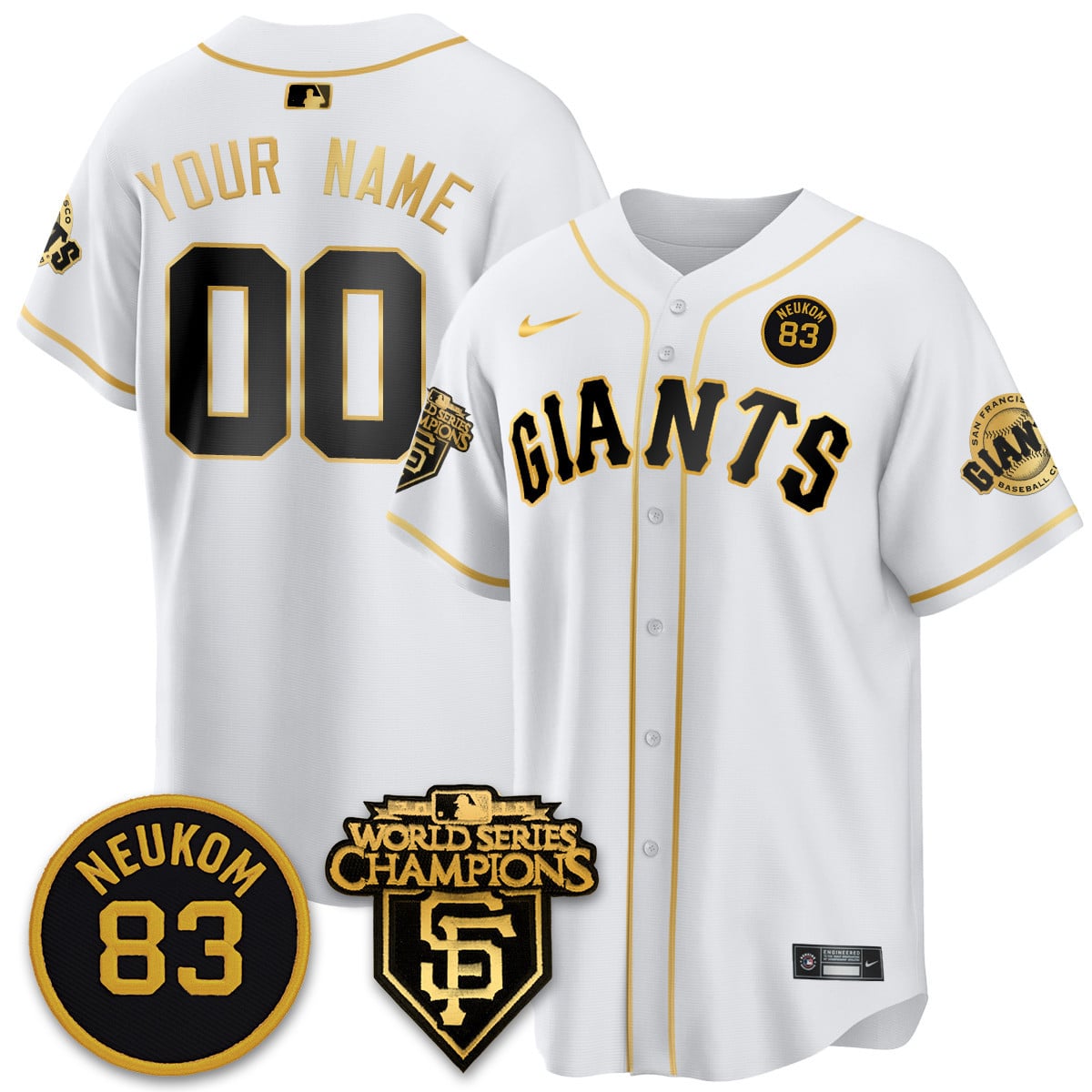 Custom Giants Bill Neukom Memories Jersey - 2010 World Series Champions - All Stitched