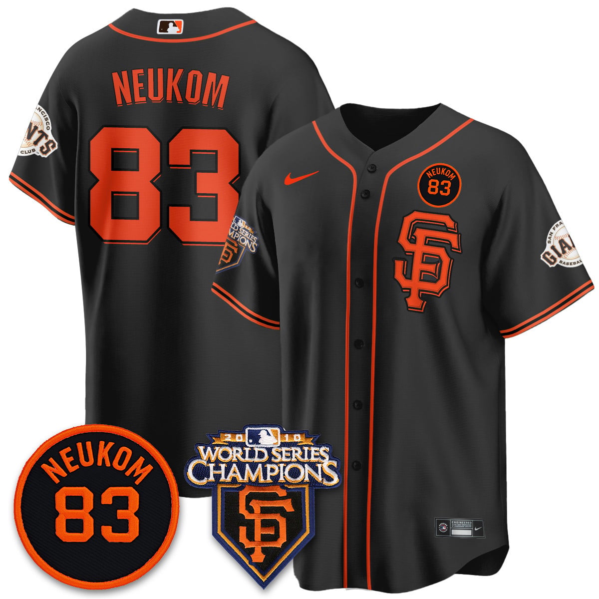 Custom Giants Bill Neukom Memories Jersey - 2010 World Series Champions - All Stitched