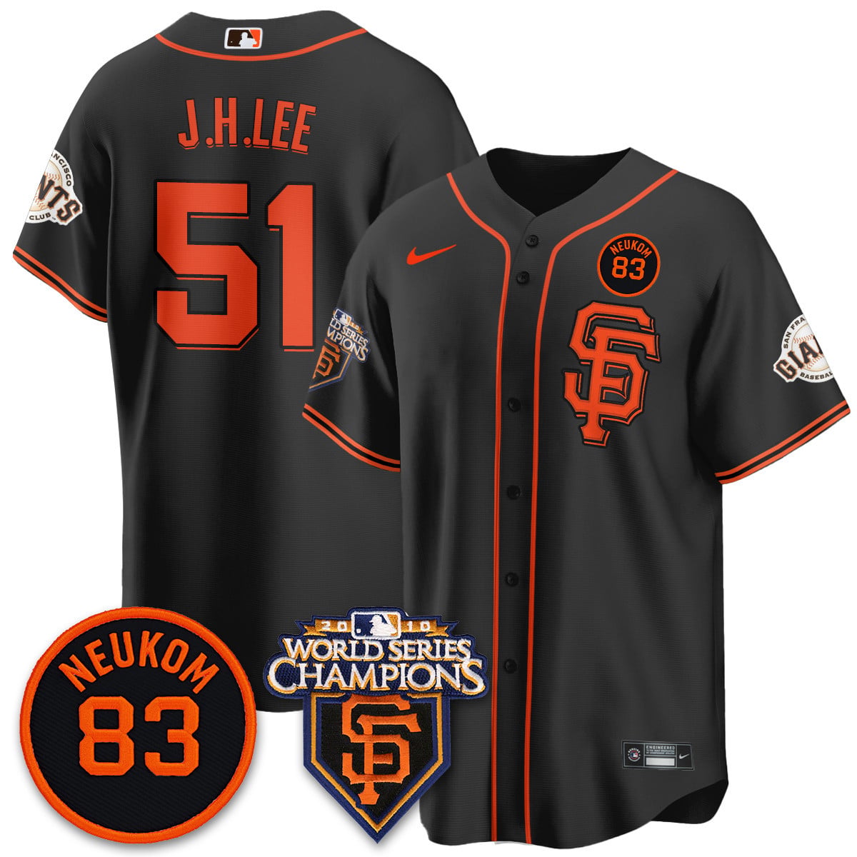 Custom Giants Bill Neukom Memories Jersey - 2010 World Series Champions - All Stitched