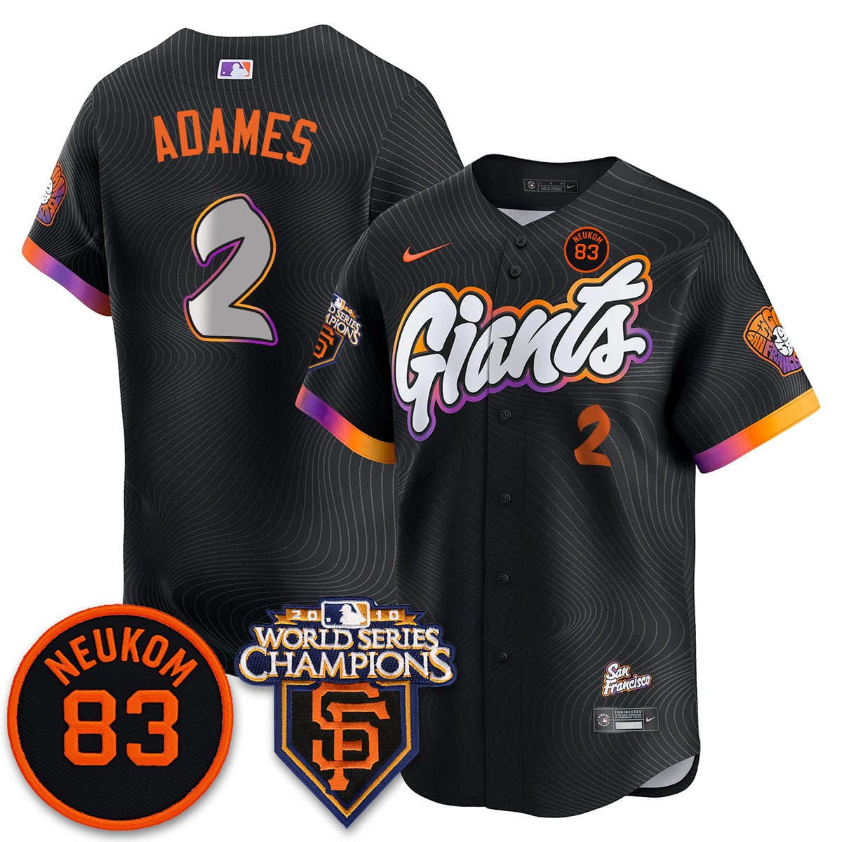 Custom Giants Bill Neukom Memories Jersey - 2010 World Series Champions - All Stitched