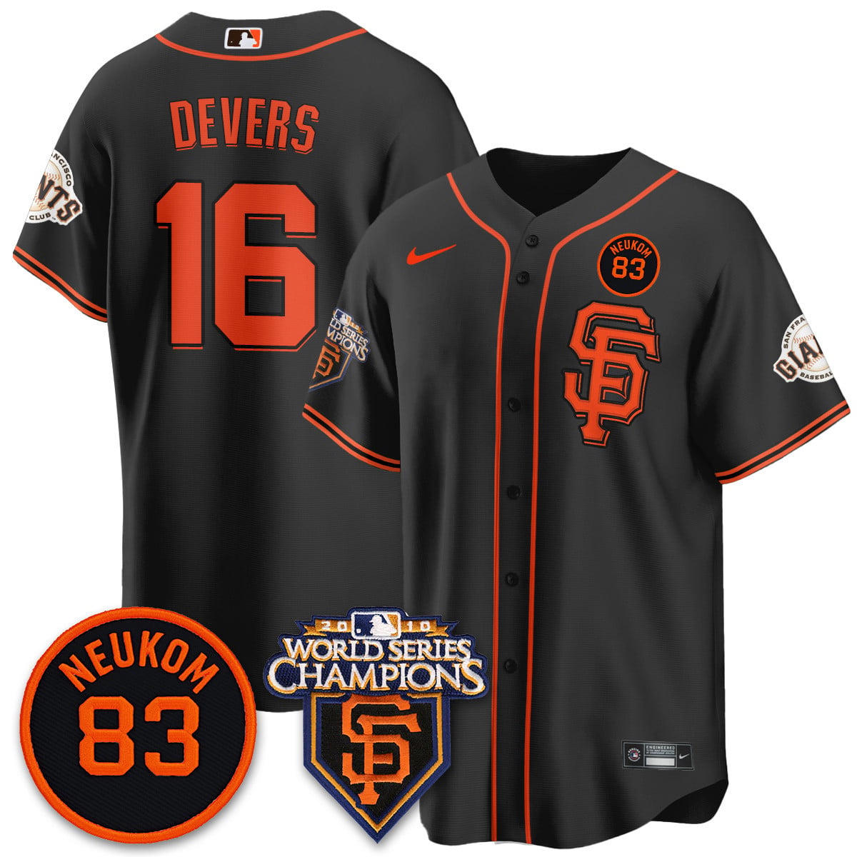 Custom Giants Bill Neukom Memories Jersey - 2010 World Series Champions - All Stitched