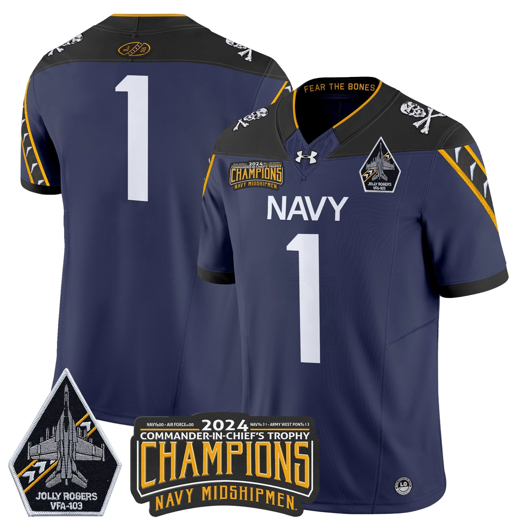 Men's Navy Midshipmen 2024 Commander-In-Chief's Trophy Champions Patch Vapor Limited Jersey - All Stitched