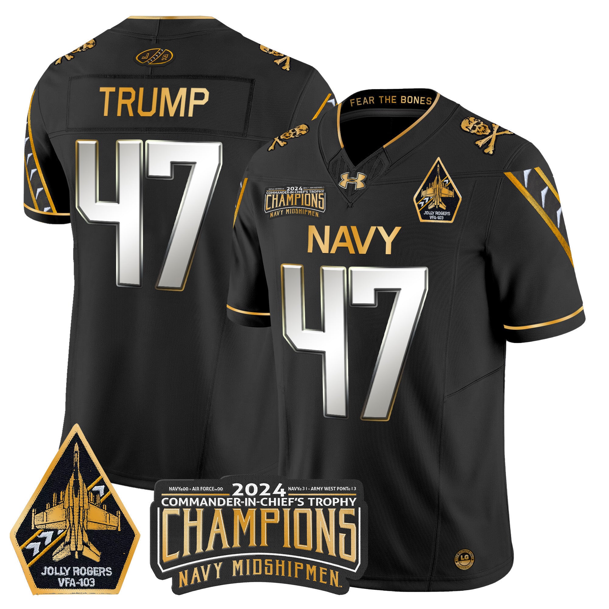 Men's Navy Midshipmen 2024 Commander-In-Chief's Trophy Champions Patch Gold Vapor Limited Jersey - All Stitched