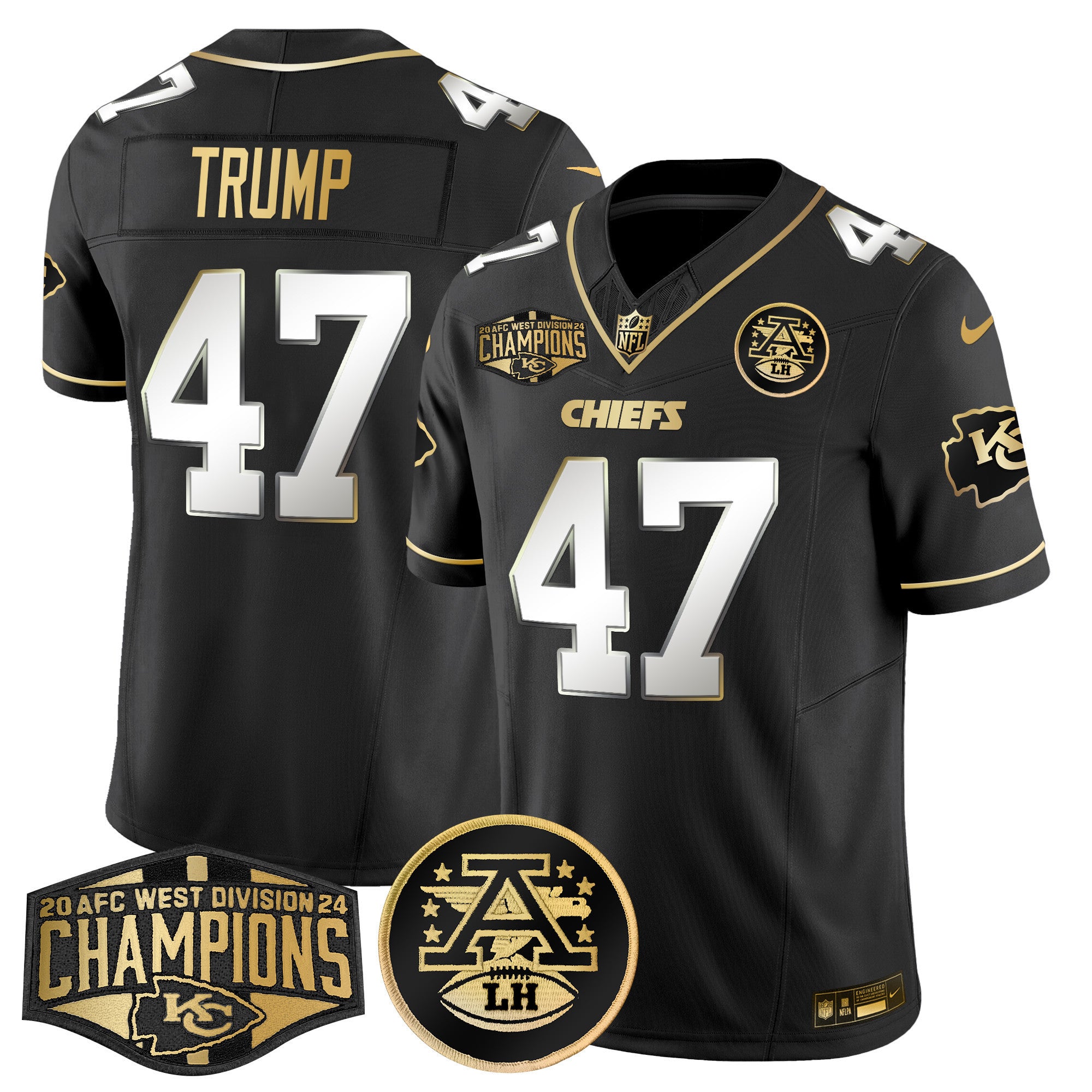 Men's Chiefs 2024 AFC West Division Champions Patch Gold Vapor Limited Jersey - All Stitched