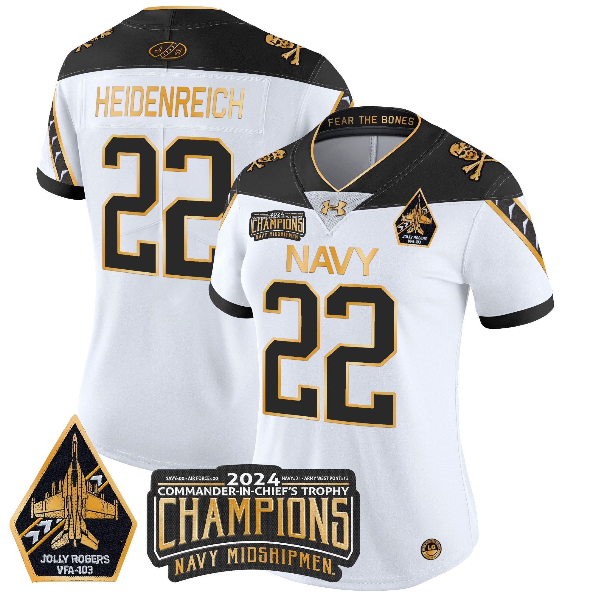 Women's Navy Midshipmen 2024 Commander-In-Chief's Trophy Champions Patch Gold Vapor Limited Jersey - All Stitched