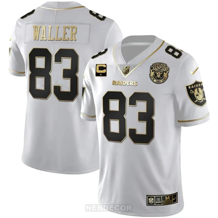 MEN'S RAIDERS SUPER BOWL CHAMPIONS PATCH WHITE GOLD AND BLACK GOLD JERSEY - ALL STITCHED