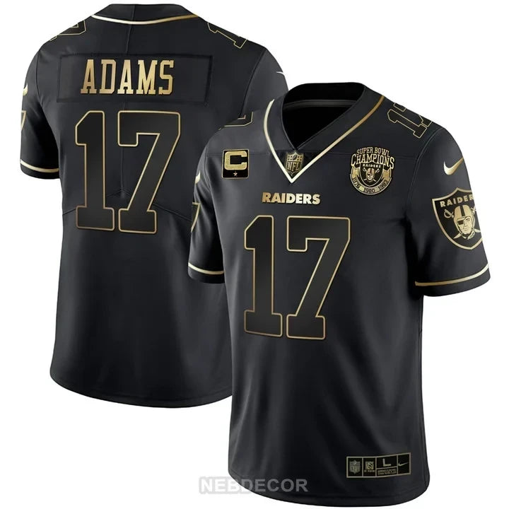 MEN'S RAIDERS SUPER BOWL CHAMPIONS PATCH WHITE GOLD AND BLACK GOLD JERSEY - ALL STITCHED