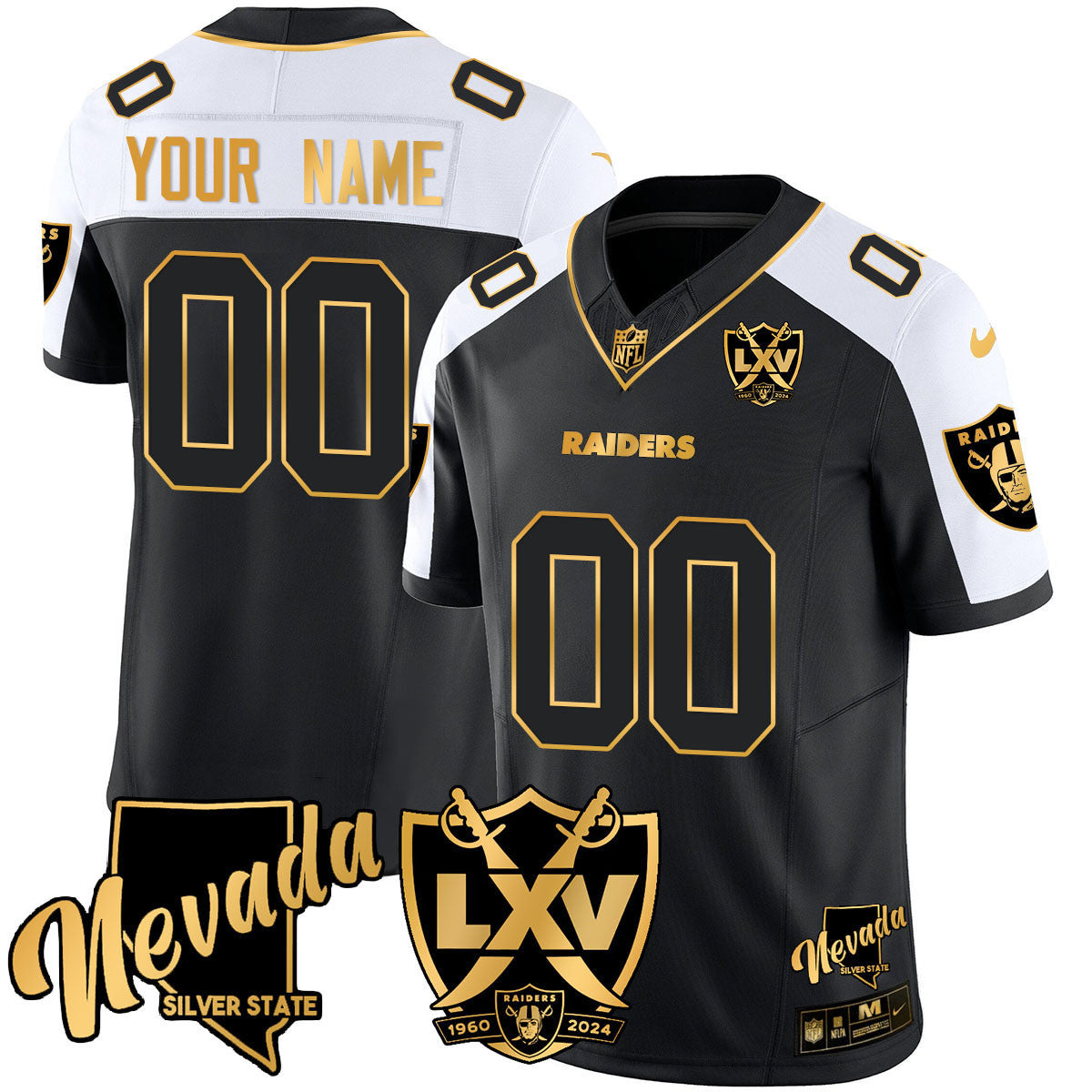 Custom Name/Gender Raiders 2024 Vapor Limited Gold Jersey - 65th Anniversary - All Stitched