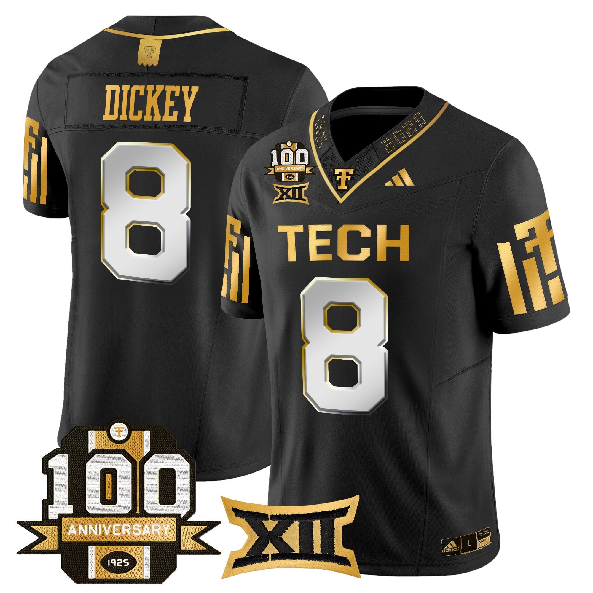 Men's Texas Tech Red Raiders 2025 Gold Vapor Limited Jersey - 100th Anniversary Patch - All Stitched