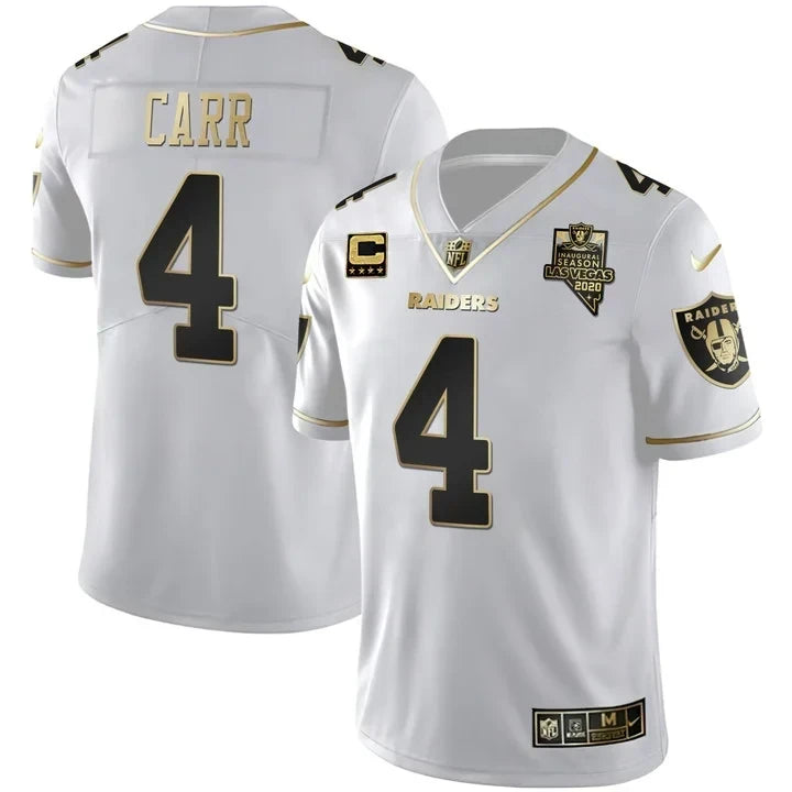 MEN'S LAS VEGAS RAIDERS INAUGURAL SEASON PATCH WHITE GOLD JERSEY - ALL STITCHED