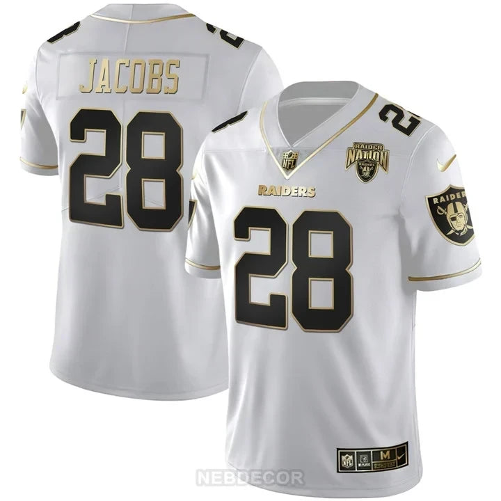 MEN'S RAIDERS NATION PATCH WHITE GOLD AND BLACK GOLD JERSEY - ALL STITCHED