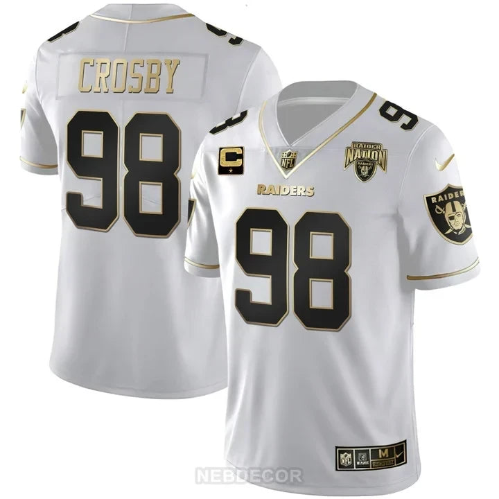 MEN'S RAIDERS NATION PATCH WHITE GOLD AND BLACK GOLD JERSEY - ALL STITCHED
