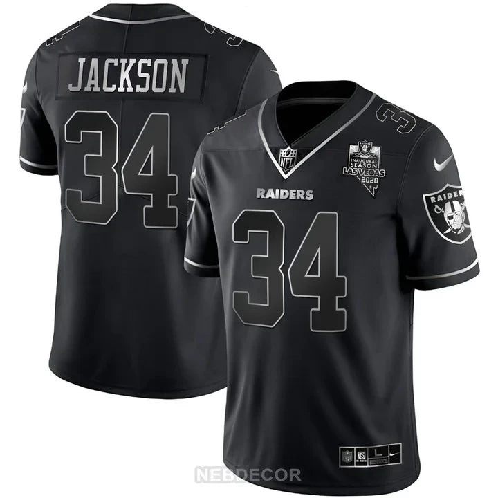 MEN'S LAS VEGAS RAIDERS INAUGURAL SEASON PATCH BLACK SILVER JERSEY - ALL STITCHED
