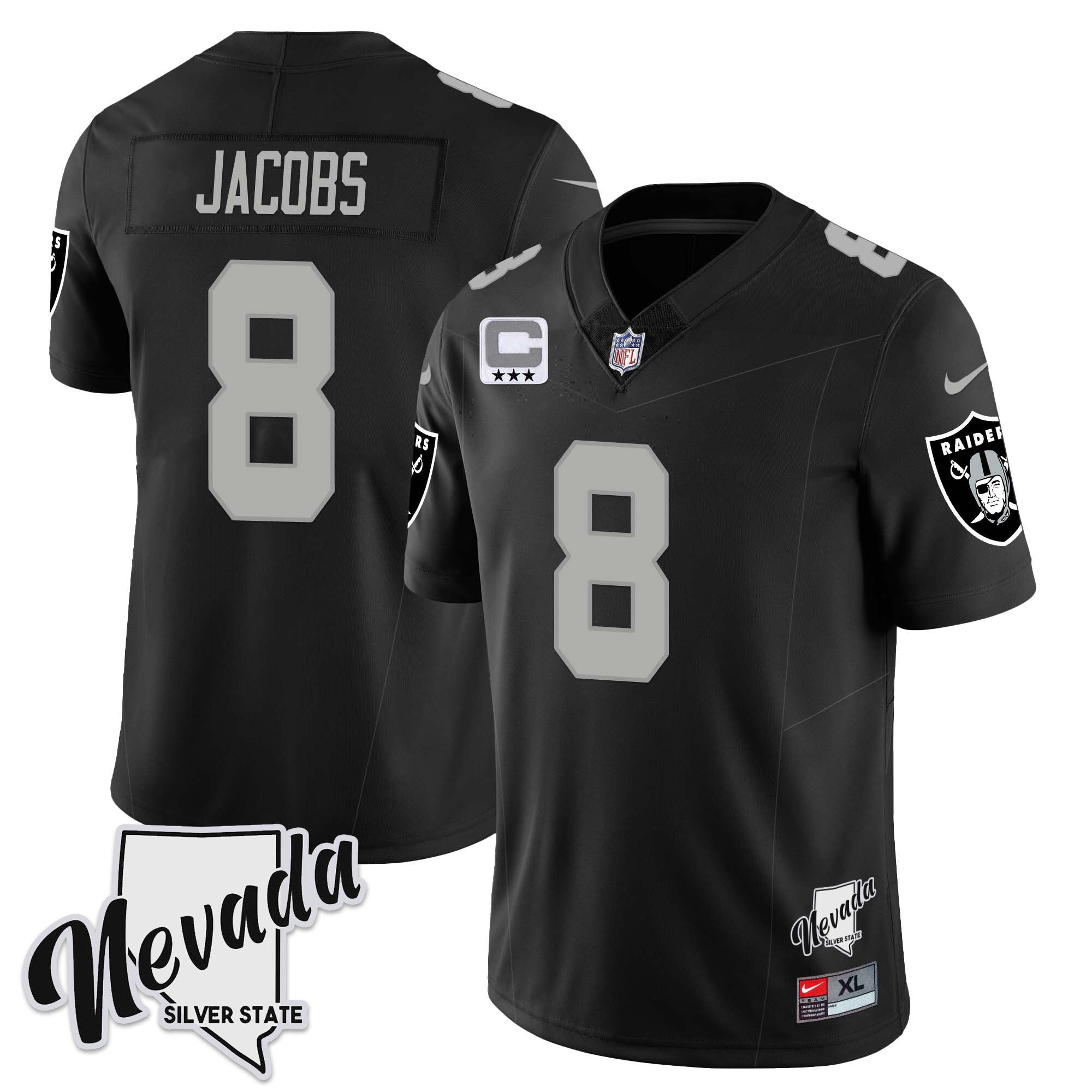 Men's Las Vegas Raiders 2023 Nevada Sliver State Patch Jersey - All Stitched