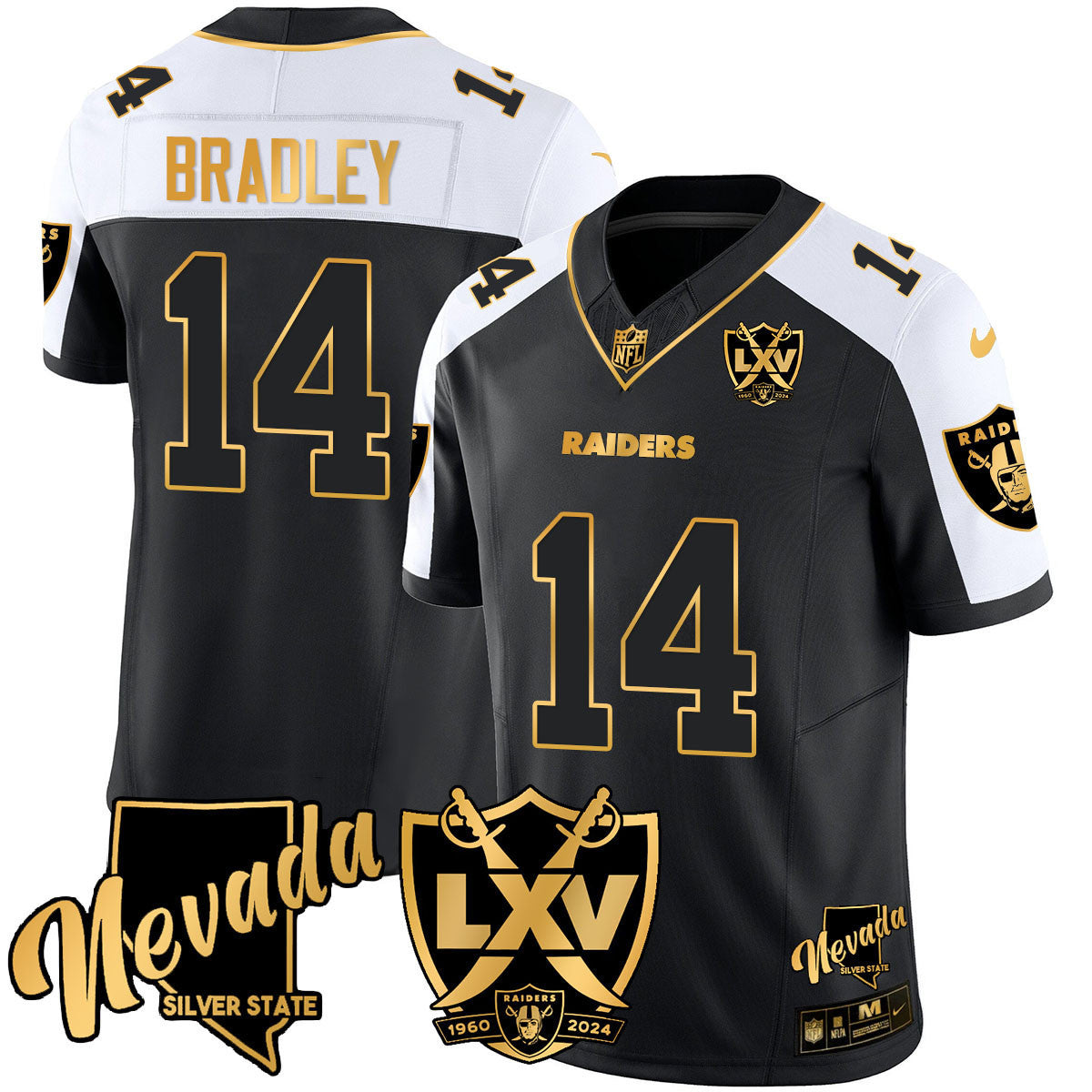 Men's Raiders 2024 Vapor Limited Gold Jersey - 65th Anniversary - All Stitched