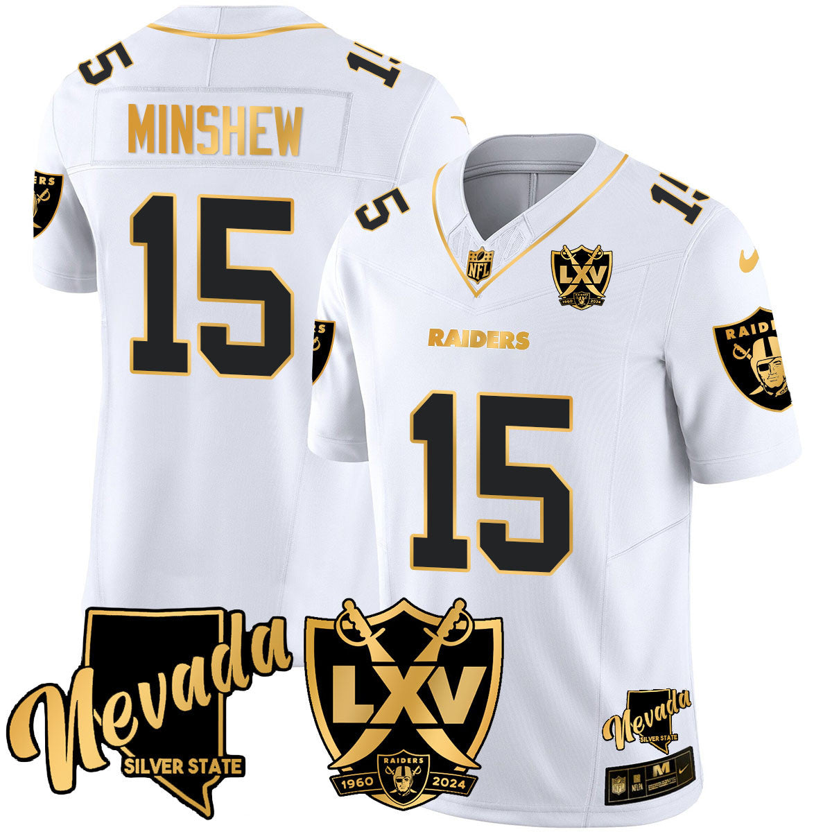 Men's Raiders 2024 Vapor Limited Gold Jersey - 65th Anniversary - All Stitched