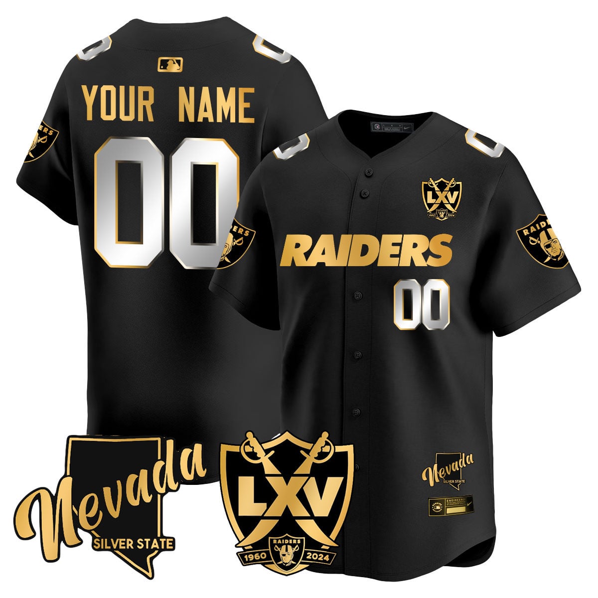Custom Name/Gender Raiders 2024 Baseball Limited Gold Jersey - 65th Anniversary - All Stitched